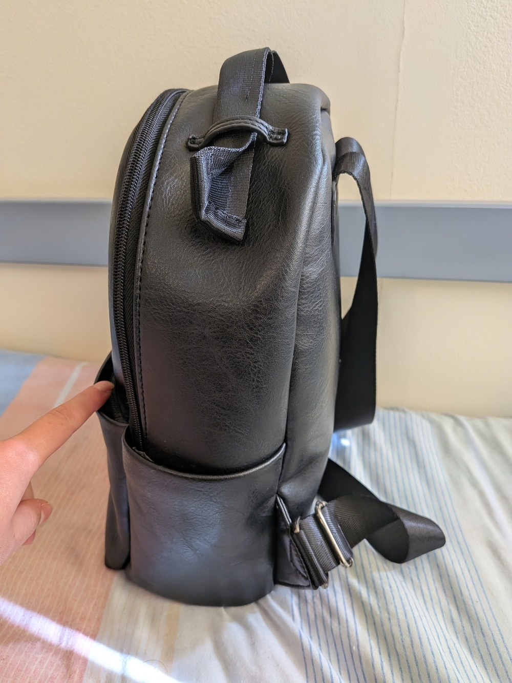Mini Black Faux Leather Backpack - Picture 2 of 10